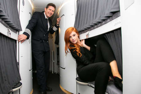 Johannesburg, South Africa - February 06, 2014: Flight Attendants in the crew sleeping quarters on...