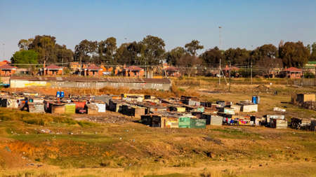 Johannesburg, South Africa, September 11, 2011, Low income informal tin shack housing in urban Soweto South Africaのeditorial素材