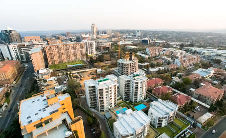 Johannesburg, South Africa - August 28 2013: High Angle view of Sandton Central Business District buildings and roadsのeditorial素材