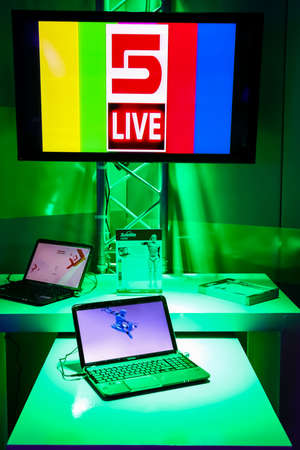 Johannesburg, South Africa - June 21, 2012: Toshiba Laptop on display with bright colorful lighting