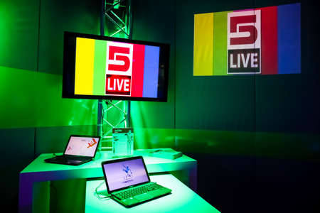 Johannesburg, South Africa - June 21, 2012: Toshiba Laptop on display with bright colorful lighting
