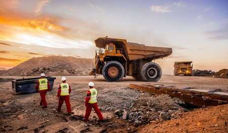 Rustenburg, South Africa, October 15, 2012, Large Dump Trucks transporting Platinum palladium ore...