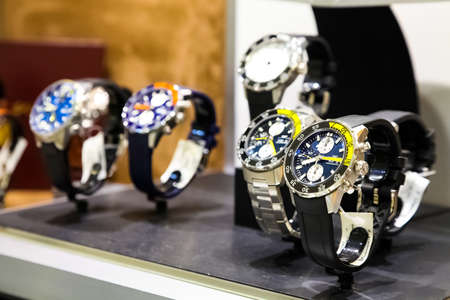 Johannesburg, South Africa - April 27 2011: Expensive Wrist Watches on display in Up-Market retail storeのeditorial素材