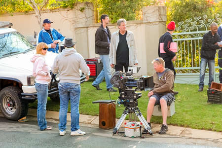 Johannesburg, South Africa, September 08, 2010, Behind the scenes on a Television advert Film Set on location in wealthy suburban neighborhoodのeditorial素材