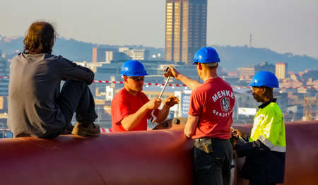 Johannesburg, South Africa - June 06 2010: Construction worker on a building siteのeditorial素材