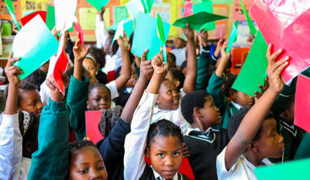 Soweto, South Africa - October 26 2011: African Children in Primary School Classroomのeditorial素材