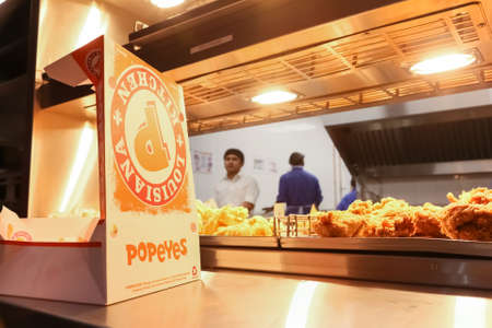Johannesburg, South Africa - July 06 2017: Interior of a Popeyes Take Out Fast Food Restaurantのeditorial素材
