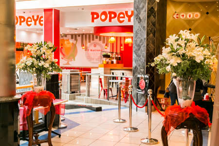 Johannesburg, South Africa - July 13 2017: Interior of a Popeyes Take Out Fast Food Restaurantのeditorial素材
