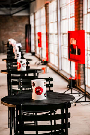 Johannesburg, South Africa - August 20, 2015: Coca Cola Coke Studio branded interior design decor for event partyのeditorial素材