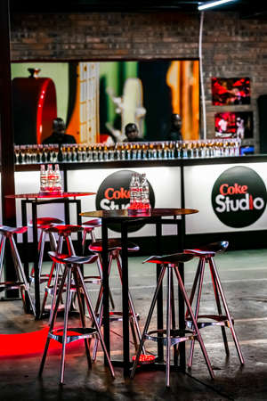Johannesburg, South Africa - August 20, 2015: Coca Cola Coke Studio branded interior design decor for event partyのeditorial素材