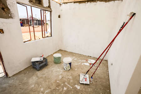 Soweto, South Africa - September 10, 2011: Interior rooms while building and painting a small low cost house in Sowetoのeditorial素材
