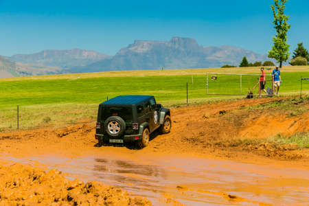 Harrismith, South Africa - October 02 2015: 4x4 Mud Driver Training at Camp Jeep in the Drakensberg