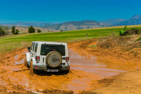 Harrismith, South Africa - October 02 2015: 4x4 Mud Driver Training at Camp Jeep in the Drakensberg