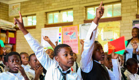 Soweto, South Africa - October 26 2011: African Children in Primary School Classroomのeditorial素材