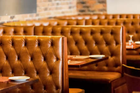 Johannesburg, South Africa - August 07 2013: Interior of Booth Style Restaurant Diner with Brown Interiorのeditorial素材