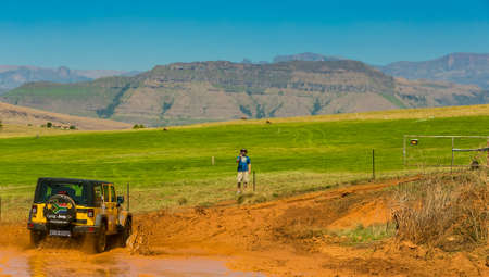 Harrismith, South Africa - October 02 2015: 4x4 Mud Driver Training at Camp Jeep in the Drakensbergのeditorial素材
