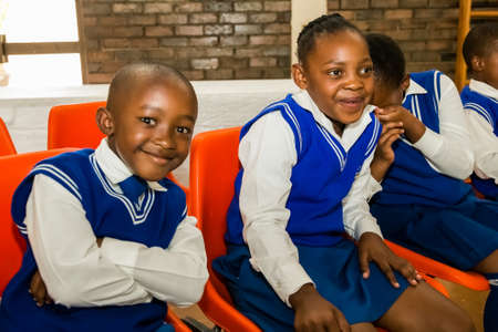 Johannesburg, South Africa - January 30, 2016: Young African School kids at morning assembly