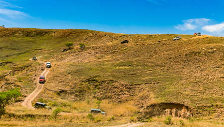 Harrismith, South Africa - October 02 2015: 4x4 Mountain Path Driver Training at Camp Jeep in the Drakensbergのeditorial素材