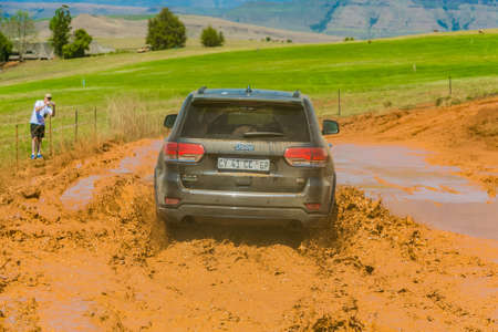 Harrismith, South Africa - October 02 2015: 4x4 Mud Driver Training at Camp Jeep in the Drakensberg