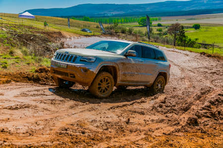Harrismith, South Africa - October 02 2015: 4x4 Mud Driver Training at Camp Jeep in the Drakensberg