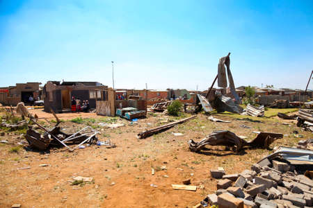 Johannesburg, South Africa - October 04 2011: Tornado Damaged Homes in a small South Africa Townshipのeditorial素材