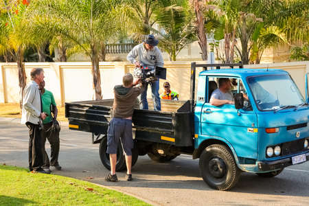 Johannesburg, South Africa, September 08, 2010, Behind the scenes on a Television advert Film Set on location in wealthy suburban neighborhoodのeditorial素材