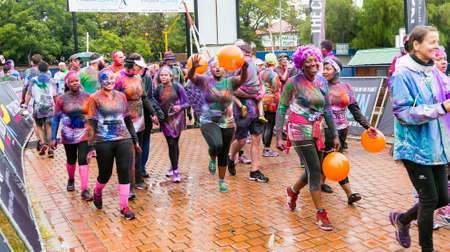 Pretoria, South Africa, May 14, 2016, Diverse people running in The Color Run Marathon in Pretoria