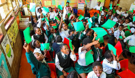 Soweto, South Africa - October 26 2011: African Children in Primary School Classroom