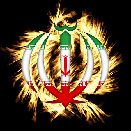 Burning Flames Effect on Iran National Emblem on a black backgroundの写真素材