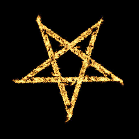 Burning Flames Effect on a Pentagram Symbol on a black backgroundの写真素材