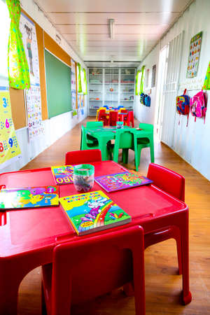 Johannesburg, South Africa - November 07, 2011: Inside interior of Small Portable Preschool Classroom made from a shipping containerのeditorial素材