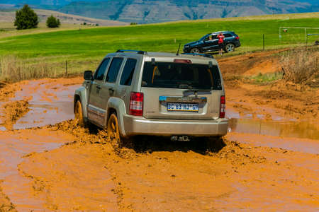 Harrismith, South Africa - October 02 2015: 4x4 Mud Driver Training at Camp Jeep in the Drakensberg