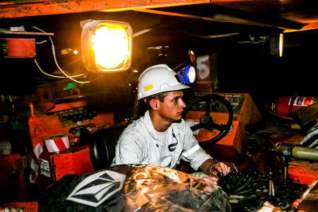 Johannesburg, South Africa - August 11 2008: Underground Platinum Palladium Mining and Machinery