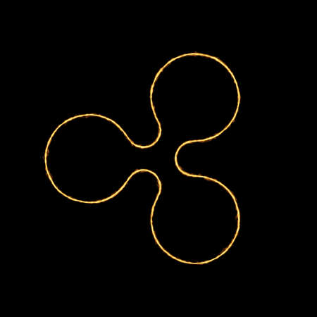 Burning Flame Effect on Crypto Currency Icon against a black backgroundの写真素材