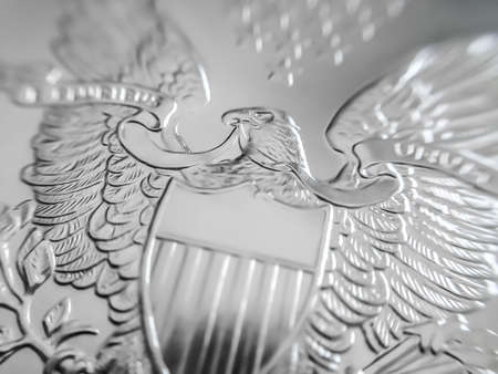 Macro close up of a American Eagle pure Silver Bullion coin. Used as a means of exchange and a store...