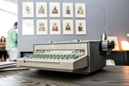 Johannesburg, South Africa - November 10 2013: 2013: Modern looking typewriter on a desk in an...
