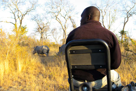 Sabi Sabi, South Africa - July 4, 2012: Safari Guides tracking animals in a wildlife reserveのeditorial素材