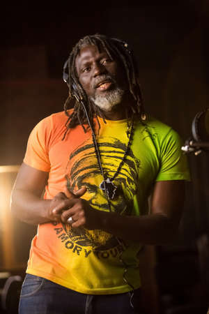 Johannesburg, South Africa - February 18, 2014: African Artist Tiken Jah Fakoly, Cote d'Ivoire singing in a SABC recording studioのeditorial素材