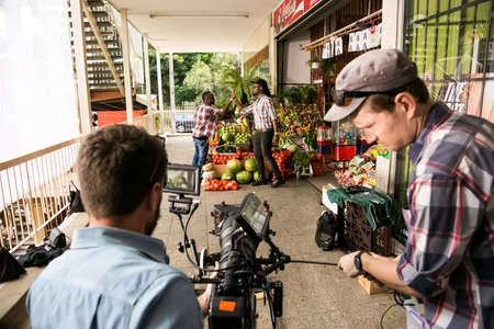 Johannesburg, South Africa - February 18, 2014: Behind the scenes set on location with a collaboration of African Artists to record Cocoa na Chocolate Music Videoのeditorial素材