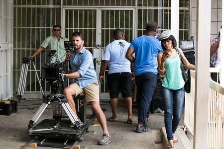 Johannesburg, South Africa - February 18, 2014: Behind the scenes set on location with a collaboration of African Artists to record Cocoa na Chocolate Music Videoのeditorial素材