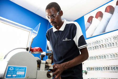 Johannesburg, South Africa - October 2, 2012: Key Cutting service inside a laundromat dry cleanersのeditorial素材