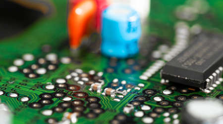 Macro Close up selective focus of printed wiring on PC circuit board