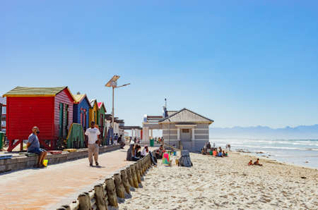 Cape Town, South Africa - March 23, 2021: Surfers Corner beach in small coastal town of Muizenbergのeditorial素材