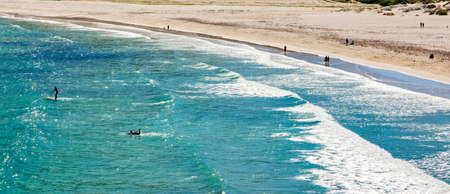 Cape Town, South Africa - March 17, 2021: Elevated view of Hout Bay beach on a quiet day
