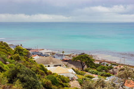Cape Town, South Africa - March 10, 2021: Elevated view of St James in False Bay, South Africa