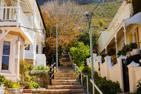 Cape Town, South Africa - March 23, 2021: Stairs for Mountainside  Houses in small coastal town of St Jamesのeditorial素材