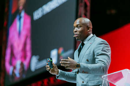 Johannesburg, South Africa - August 21, 2018: Entrepreneur and speaker Vusi Thembekwayo live on stage at Think Sales Conventionのeditorial素材