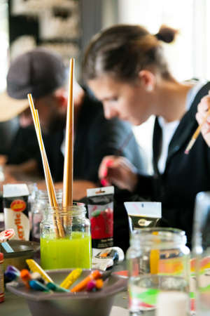 Cape Town, South Africa - April 19, 2021: Team Building workshop in art classのeditorial素材