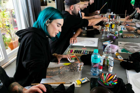 Cape Town, South Africa - April 19, 2021: Team Building workshop in art classのeditorial素材