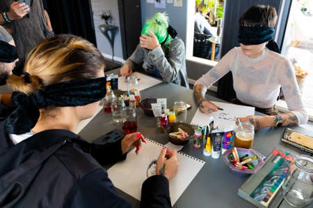 Cape Town, South Africa - April 19, 2021: Team Building workshop in art class